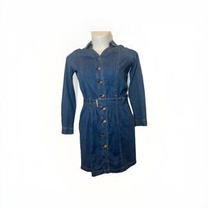 US Polo Assn Long Sleeve Denim Belted Shirt Dress Size M Rose Gold Buttons